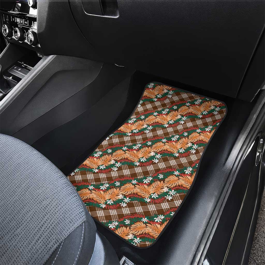 Polynesian Monstera Tiare Floral Car Mats Chocolate Brown Tropical Plaid LT01 - Polynesian Pride