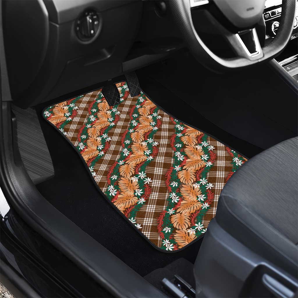 Polynesian Monstera Tiare Floral Car Mats Chocolate Brown Tropical Plaid LT01 - Polynesian Pride