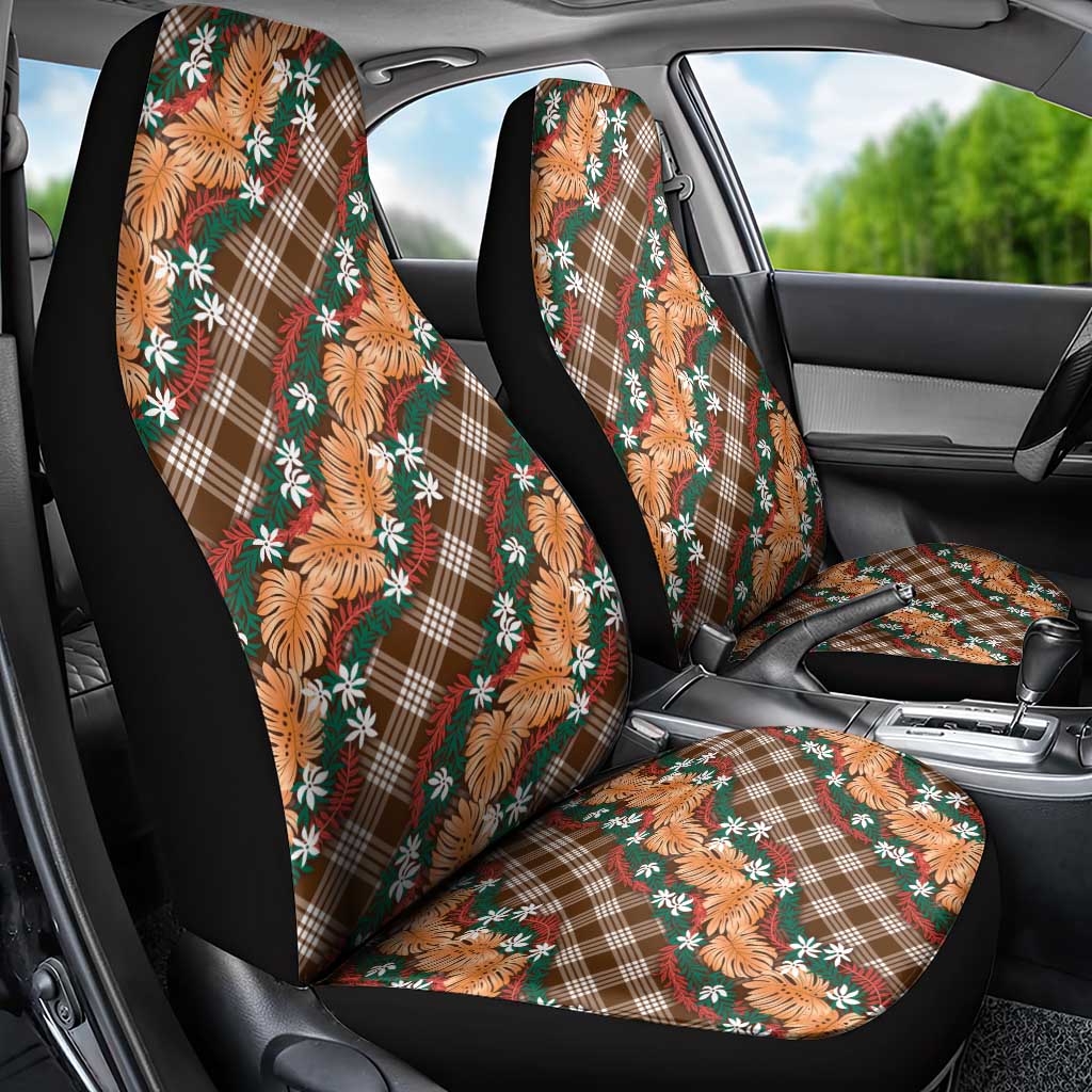 Polynesian Monstera Tiare Floral Car Seat Cover Chocolate Brown Tropical Plaid LT01 - Polynesian Pride