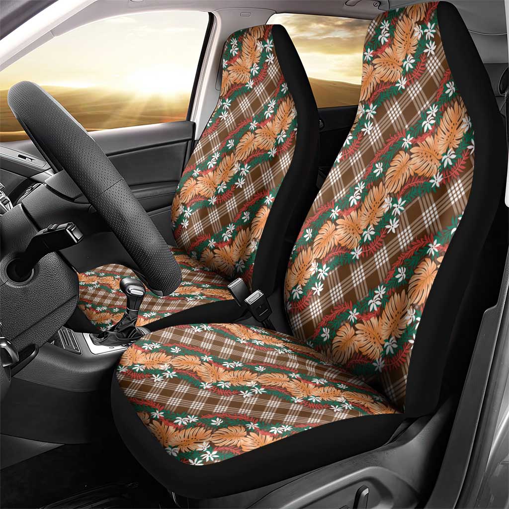 Polynesian Monstera Tiare Floral Car Seat Cover Chocolate Brown Tropical Plaid LT01 - Polynesian Pride