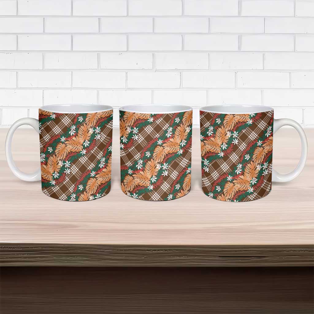 Polynesian Monstera Tiare Floral Ceramic Mug Chocolate Brown Tropical Plaid LT01 - Polynesian Pride