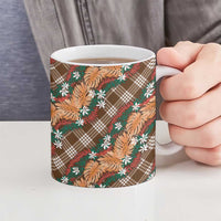 Polynesian Monstera Tiare Floral Ceramic Mug Chocolate Brown Tropical Plaid LT01 - Polynesian Pride