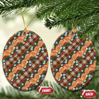 Polynesian Monstera Tiare Floral Ceramic Ornament Chocolate Brown Tropical Plaid LT01 Oval Brown - Polynesian Pride