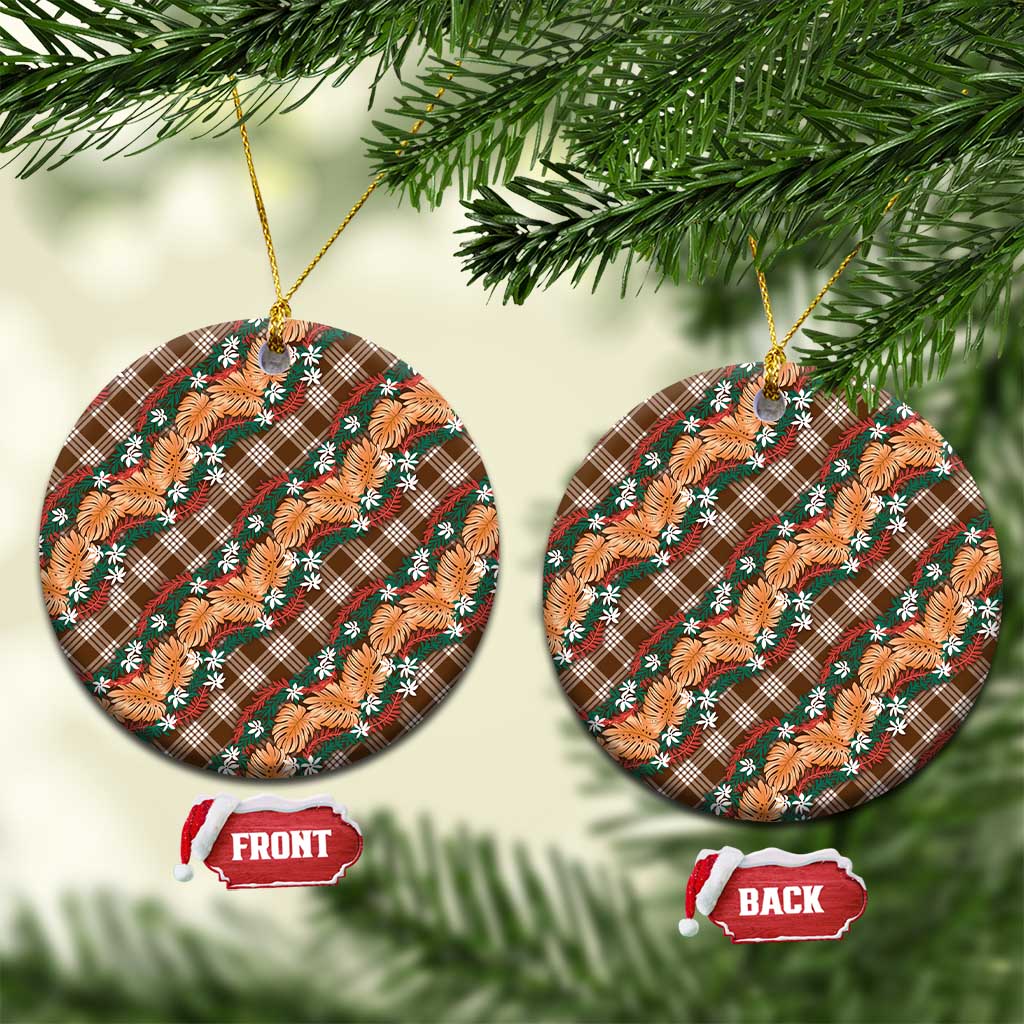 Polynesian Monstera Tiare Floral Ceramic Ornament Chocolate Brown Tropical Plaid LT01 Circle Brown - Polynesian Pride