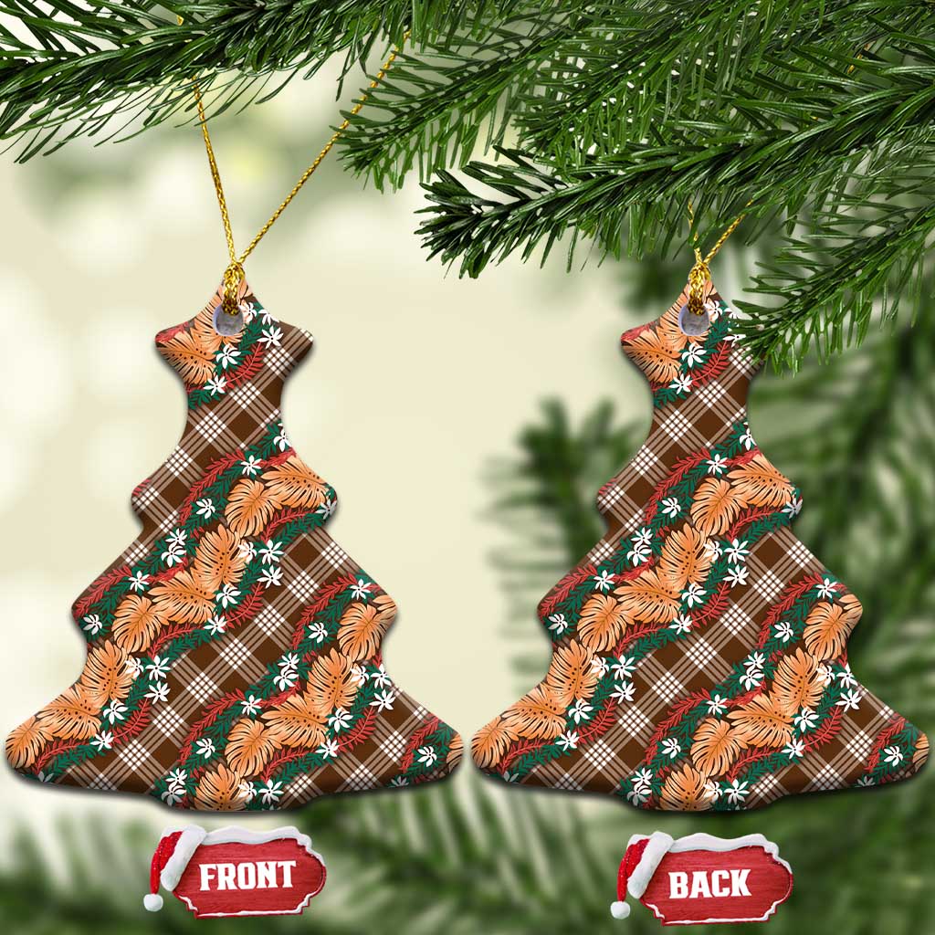 Polynesian Monstera Tiare Floral Ceramic Ornament Chocolate Brown Tropical Plaid LT01 Christmas Tree Brown - Polynesian Pride