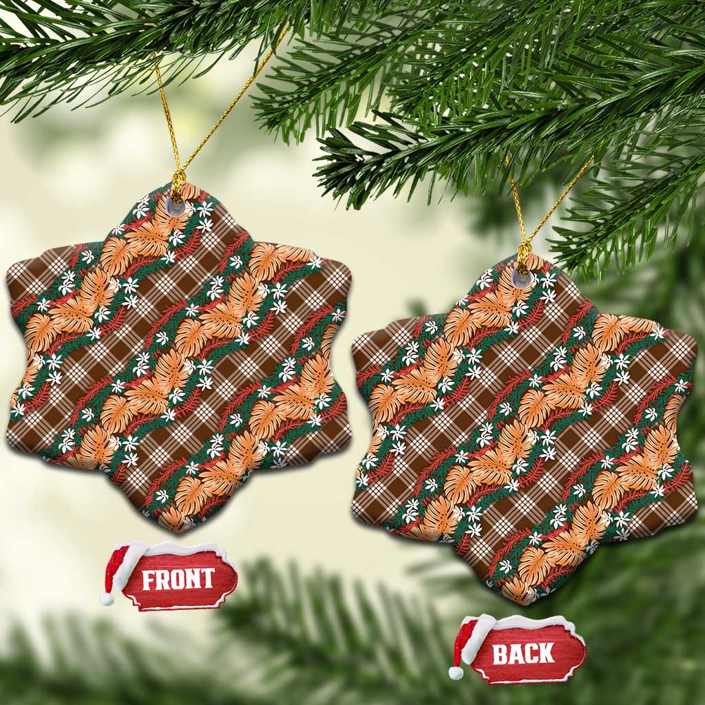 Polynesian Monstera Tiare Floral Ceramic Ornament Chocolate Brown Tropical Plaid LT01 Snow Flake Brown - Polynesian Pride