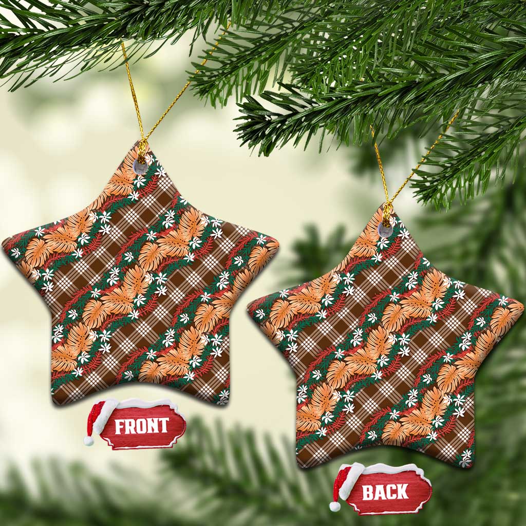 Polynesian Monstera Tiare Floral Ceramic Ornament Chocolate Brown Tropical Plaid LT01 Star Brown - Polynesian Pride