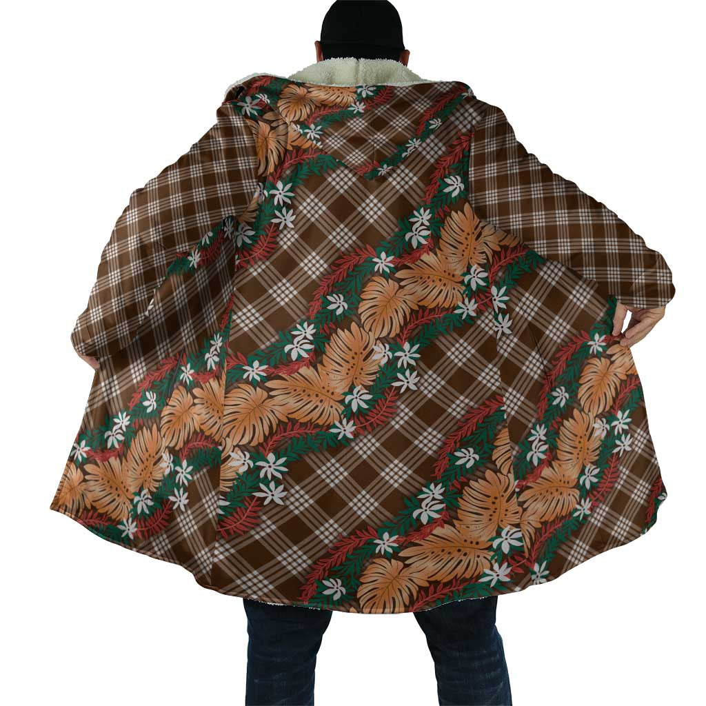 Polynesian Monstera Tiare Floral Cloak Chocolate Brown Tropical Plaid LT01 - Polynesian Pride