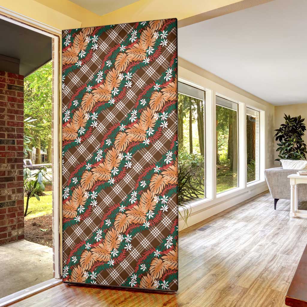 Polynesian Monstera Tiare Floral Door Cover Chocolate Brown Tropical Plaid LT01 - Polynesian Pride