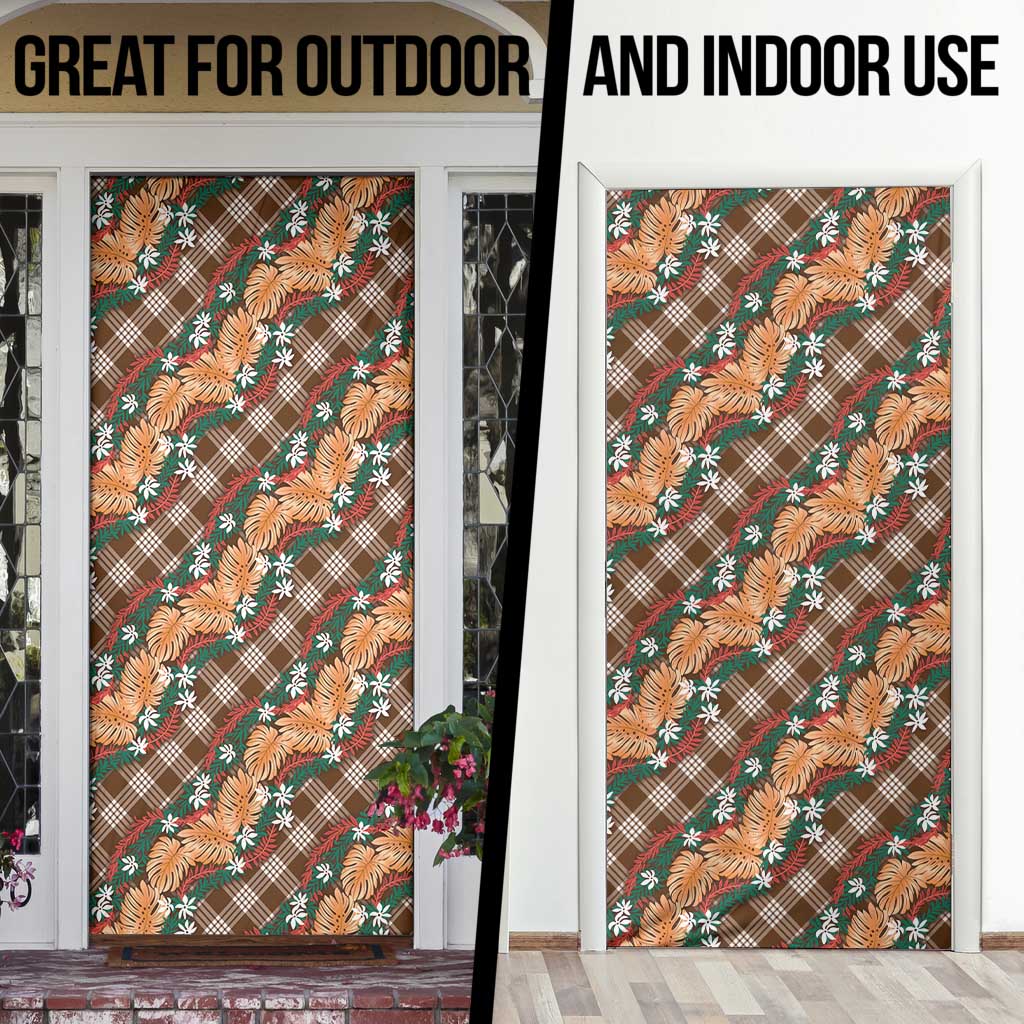Polynesian Monstera Tiare Floral Door Cover Chocolate Brown Tropical Plaid LT01 - Polynesian Pride