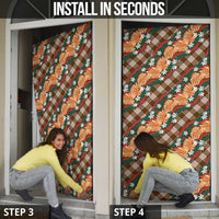 Polynesian Monstera Tiare Floral Door Cover Chocolate Brown Tropical Plaid LT01 - Polynesian Pride