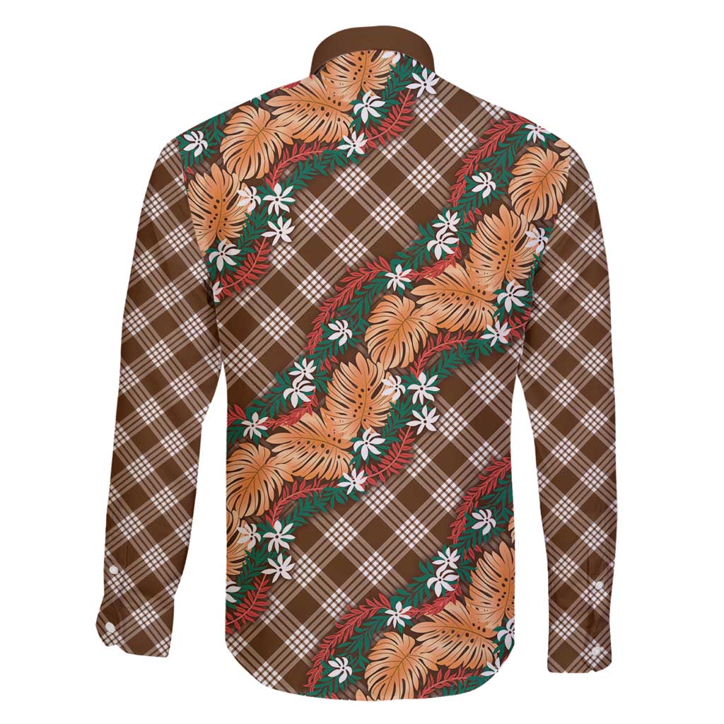 Polynesian Monstera Tiare Floral Family Matching Mermaid Dress and Hawaiian Shirt Chocolate Brown Tropical Plaid LT01 - Polynesian Pride