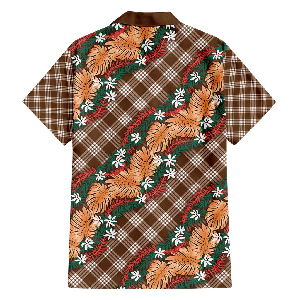 Polynesian Monstera Tiare Floral Family Matching Short Sleeve Bodycon Dress and Hawaiian Shirt Chocolate Brown Tropical Plaid - Polynesian Pride
