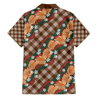 Polynesian Monstera Tiare Floral Family Matching Short Sleeve Bodycon Dress and Hawaiian Shirt Chocolate Brown Tropical Plaid - Polynesian Pride