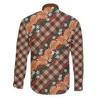 Polynesian Monstera Tiare Floral Family Matching Short Sleeve Bodycon Dress and Hawaiian Shirt Chocolate Brown Tropical Plaid - Polynesian Pride