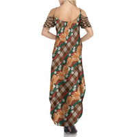 Polynesian Monstera Tiare Floral Family Matching Summer Maxi Dress and Hawaiian Shirt Chocolate Brown Tropical Plaid - Polynesian Pride
