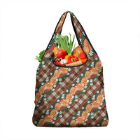 Polynesian Monstera Tiare Floral Grocery Bag Chocolate Brown Tropical Plaid - Polynesian Pride
