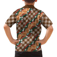 Polynesian Monstera Tiare Floral Kid Hawaiian Shirt Chocolate Brown Tropical Plaid LT01 - Polynesian Pride