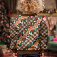 Polynesian Monstera Tiare Floral Kid Ugly Christmas Sweater Chocolate Brown Tropical Plaid LT01 - Polynesian Pride