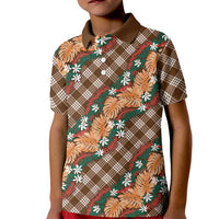 Polynesian Monstera Tiare Floral Kid Polo Shirt Chocolate Brown Tropical Plaid LT01 Kid Brown - Polynesian Pride
