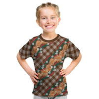 Polynesian Monstera Tiare Floral Kid T Shirt Chocolate Brown Tropical Plaid LT01 Brown - Polynesian Pride