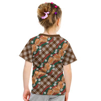 Polynesian Monstera Tiare Floral Kid T Shirt Chocolate Brown Tropical Plaid LT01 - Polynesian Pride