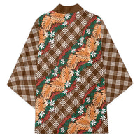 Polynesian Monstera Tiare Floral Kimono Chocolate Brown Tropical Plaid LT01 - Polynesian Pride