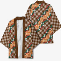 Polynesian Monstera Tiare Floral Kimono Chocolate Brown Tropical Plaid LT01 - Polynesian Pride