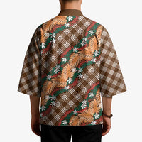 Polynesian Monstera Tiare Floral Kimono Chocolate Brown Tropical Plaid LT01 - Polynesian Pride