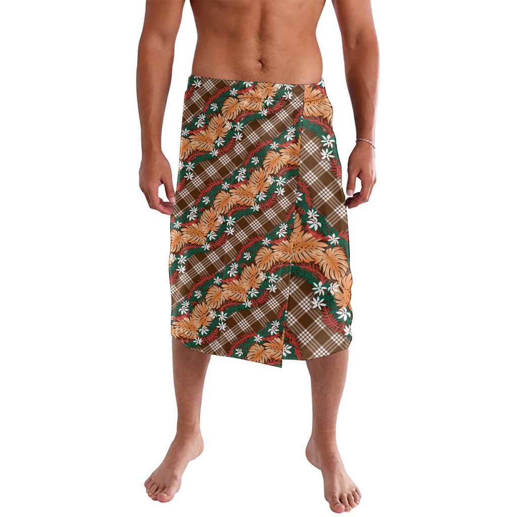 Polynesian Monstera Tiare Floral Lavalava Chocolate Brown Tropical Plaid - Polynesian Pride
