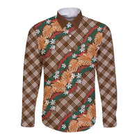 Polynesian Monstera Tiare Floral Long Sleeve Button Shirt Chocolate Brown Tropical Plaid LT01 Unisex Brown - Polynesian Pride