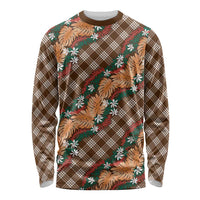 Polynesian Monstera Tiare Floral Long Sleeve Shirt Chocolate Brown Tropical Plaid LT01 Unisex Brown - Polynesian Pride