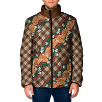 Polynesian Monstera Tiare Floral Padded Jacket Chocolate Brown Tropical Plaid LT01 Men Brown - Polynesian Pride