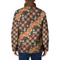 Polynesian Monstera Tiare Floral Padded Jacket Chocolate Brown Tropical Plaid LT01 - Polynesian Pride