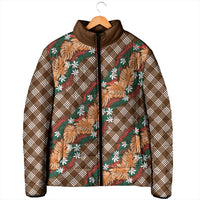 Polynesian Monstera Tiare Floral Padded Jacket Chocolate Brown Tropical Plaid LT01 - Polynesian Pride