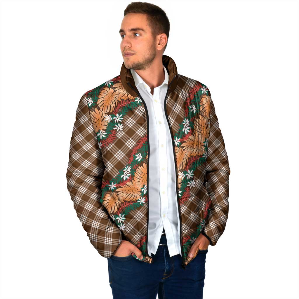 Polynesian Monstera Tiare Floral Padded Jacket Chocolate Brown Tropical Plaid LT01 - Polynesian Pride