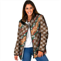 Polynesian Monstera Tiare Floral Padded Jacket Chocolate Brown Tropical Plaid LT01 Women Brown - Polynesian Pride