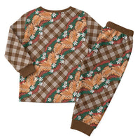 Polynesian Monstera Tiare Floral Christmas Pajama Set Chocolate Brown Tropical Plaid LT01 - Polynesian Pride