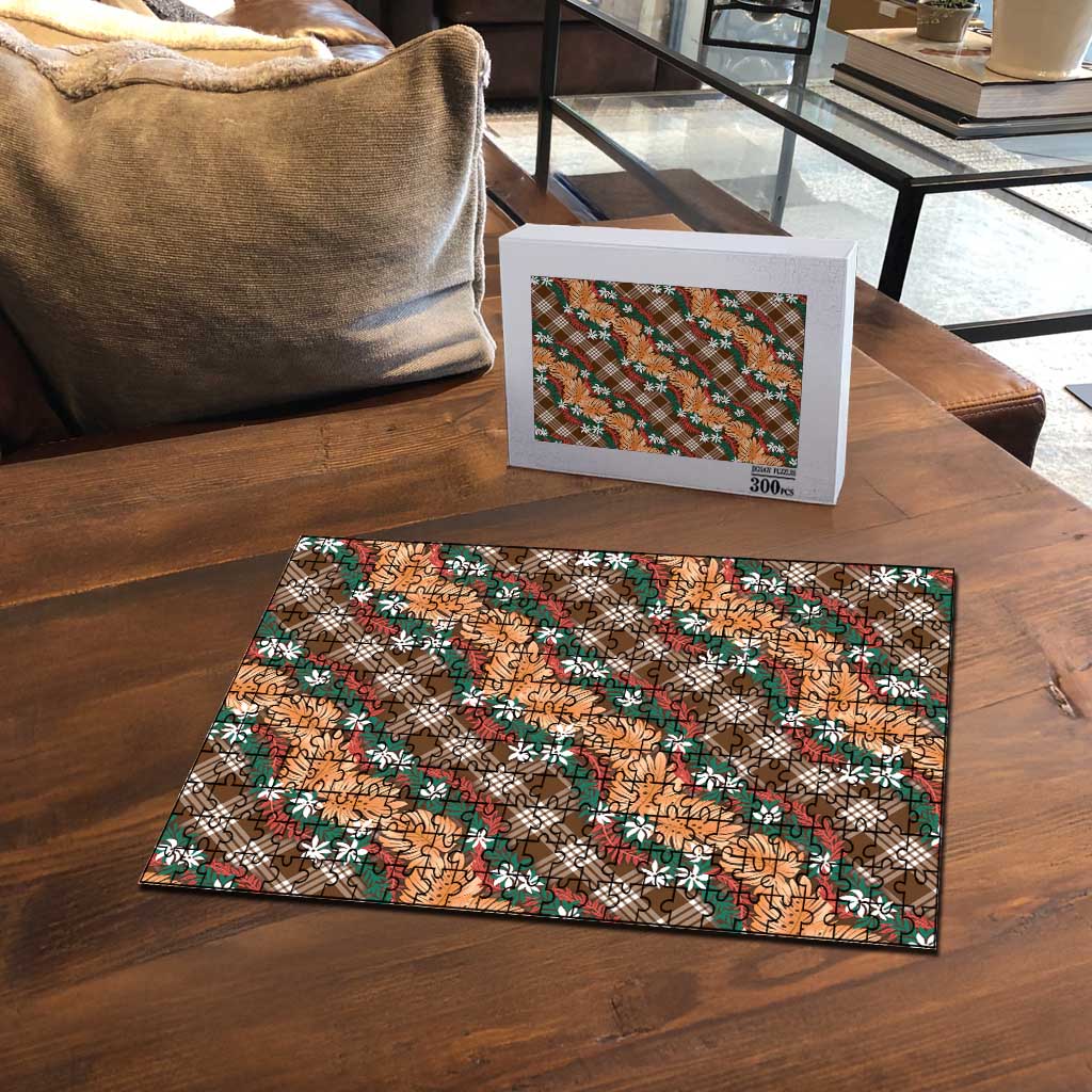 Polynesian Monstera Tiare Floral Puzzle Chocolate Brown Tropical Plaid LT01 - Polynesian Pride