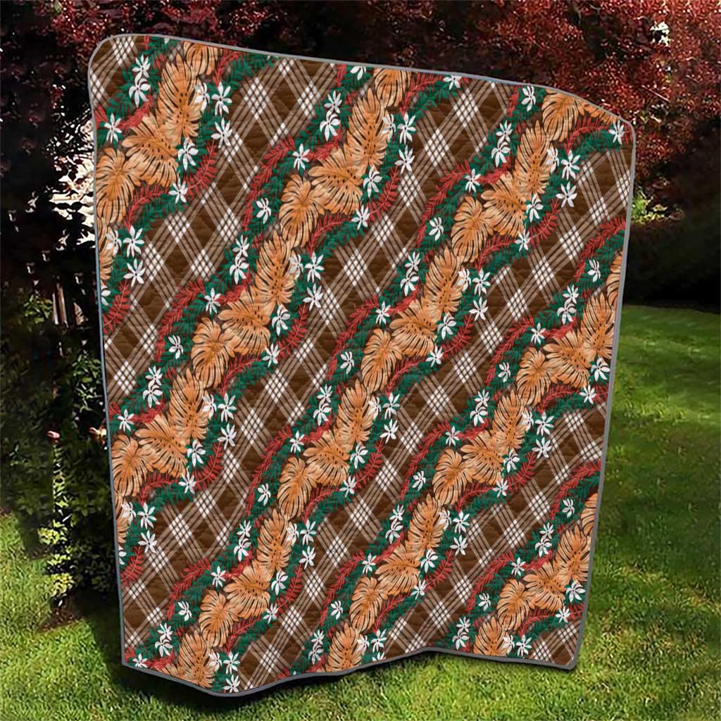 Polynesian Monstera Tiare Floral Quilt Chocolate Brown Tropical Plaid - Polynesian Pride