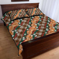 Polynesian Monstera Tiare Floral Quilt Bed Set Chocolate Brown Tropical Plaid - Polynesian Pride