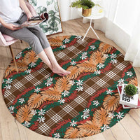 Polynesian Monstera Tiare Floral Round Carpet Chocolate Brown Tropical Plaid - Polynesian Pride