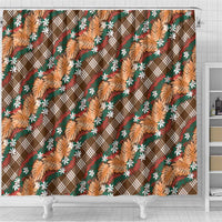 Polynesian Monstera Tiare Floral Shower Curtain Chocolate Brown Tropical Plaid - Polynesian Pride