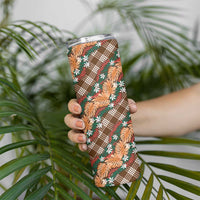 Polynesian Monstera Tiare Floral Skinny Tumbler Chocolate Brown Tropical Plaid LT01 - Polynesian Pride