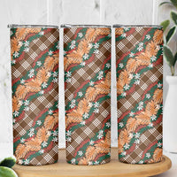 Polynesian Monstera Tiare Floral Skinny Tumbler Chocolate Brown Tropical Plaid LT01 - Polynesian Pride