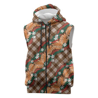 Polynesian Monstera Tiare Floral Sleeveless Zip Hoodie Chocolate Brown Tropical Plaid LT01 Brown - Polynesian Pride