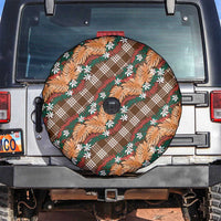 Polynesian Monstera Tiare Floral Spare Tire Cover Chocolate Brown Tropical Plaid - Polynesian Pride