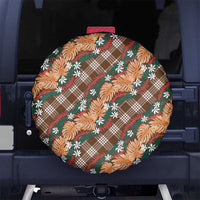 Polynesian Monstera Tiare Floral Spare Tire Cover Chocolate Brown Tropical Plaid - Polynesian Pride