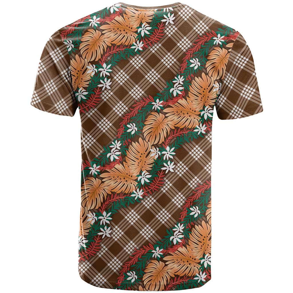 Polynesian Monstera Tiare Floral T Shirt Chocolate Brown Tropical Plaid LT01 - Polynesian Pride