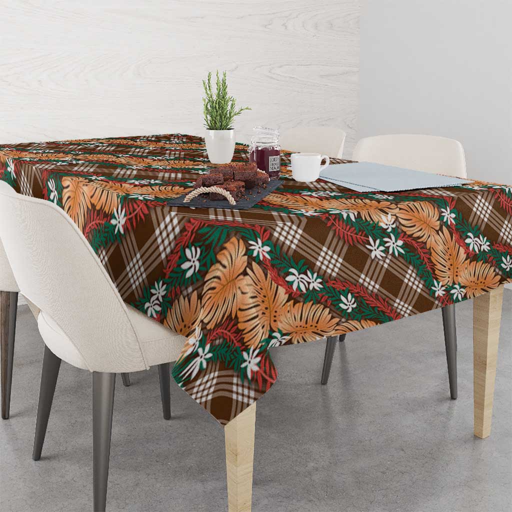 Polynesian Monstera Tiare Floral Tablecloth Chocolate Brown Tropical Plaid LT01 - Polynesian Pride